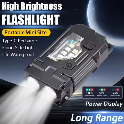 D2 Mini Work Led Flashlight 8 Modes Rechargeable Magnetic Torch Lamp with Metal Clip IP65 Waterproof Black/Orange Power Display